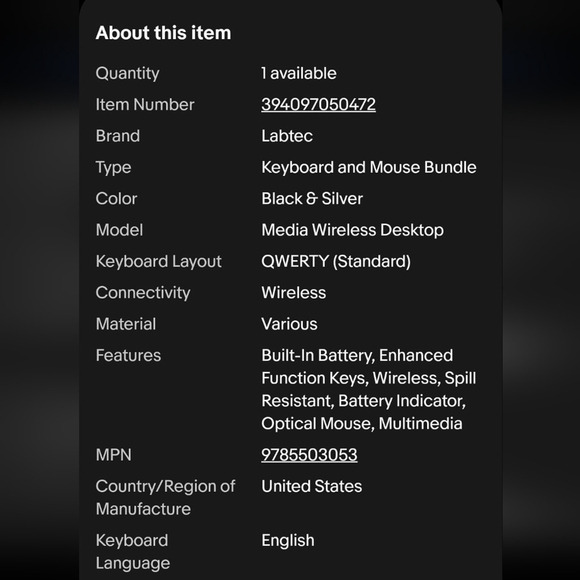 Labtec Wireless Desktop Keyboard & Mouse Set - Spill Resistant - Picture 3 of 6